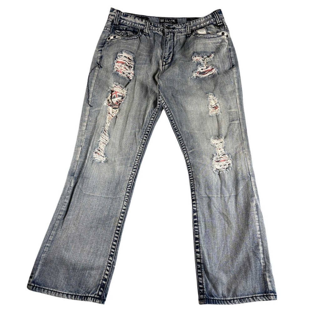 CJ Black Jeans Mens 38x30 Blue Denim Distressed Y2K Premium Relaxed Straight Leg
